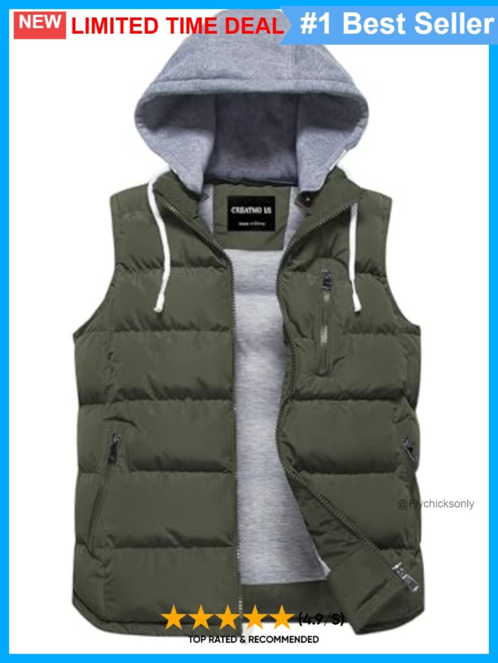 Women's Quilted Puffer Vest Thick Padded Sleeveless with Detachable Hood